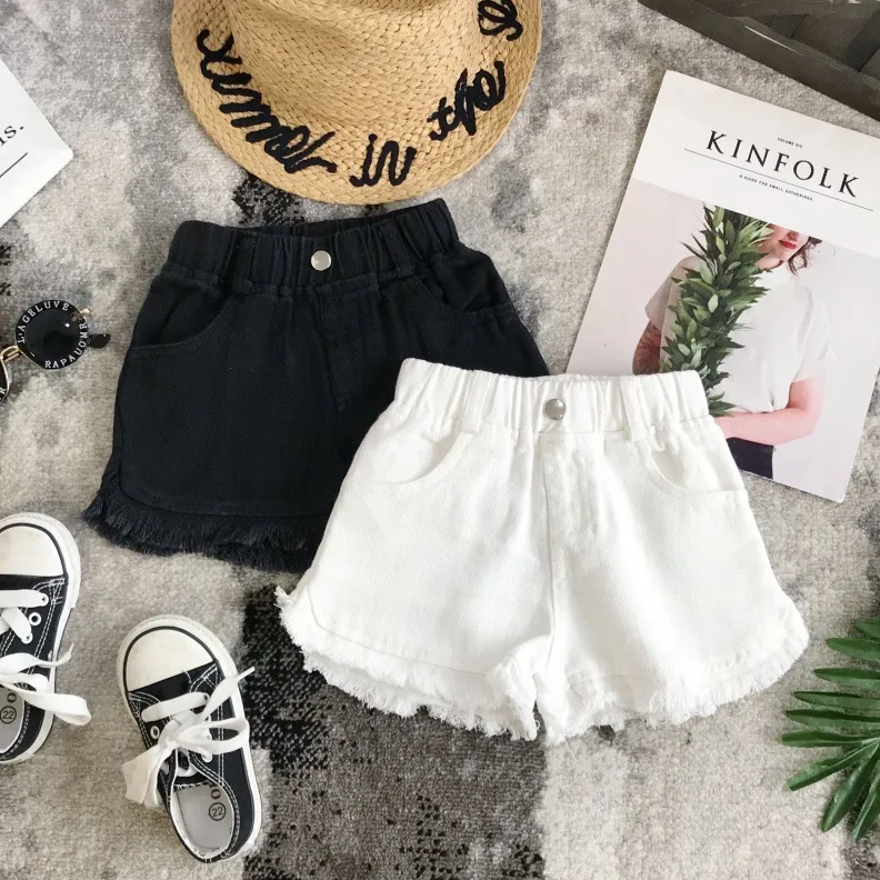 【90-150cm】4色 シンプル カジュアル 無地 デニム エイジング加工 夏 子供服小学生 女の子 ショートパンツ