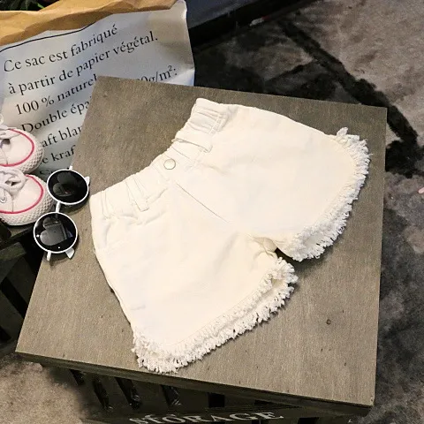 【90-150cm】4色 シンプル カジュアル 無地 デニム エイジング加工 夏 子供服小学生 女の子 ショートパンツ