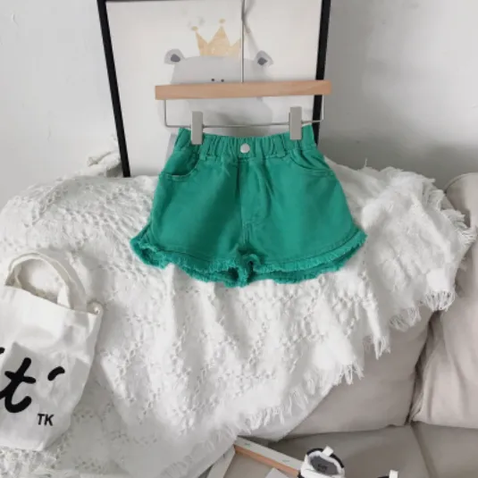 【90-150cm】4色 シンプル カジュアル 無地 デニム エイジング加工 夏 子供服小学生 女の子 ショートパンツ