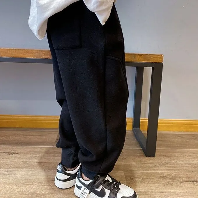 【110-160】おしゃれ度高め無地レギュラー丈ボウタイ男の子カジュアルパンツ