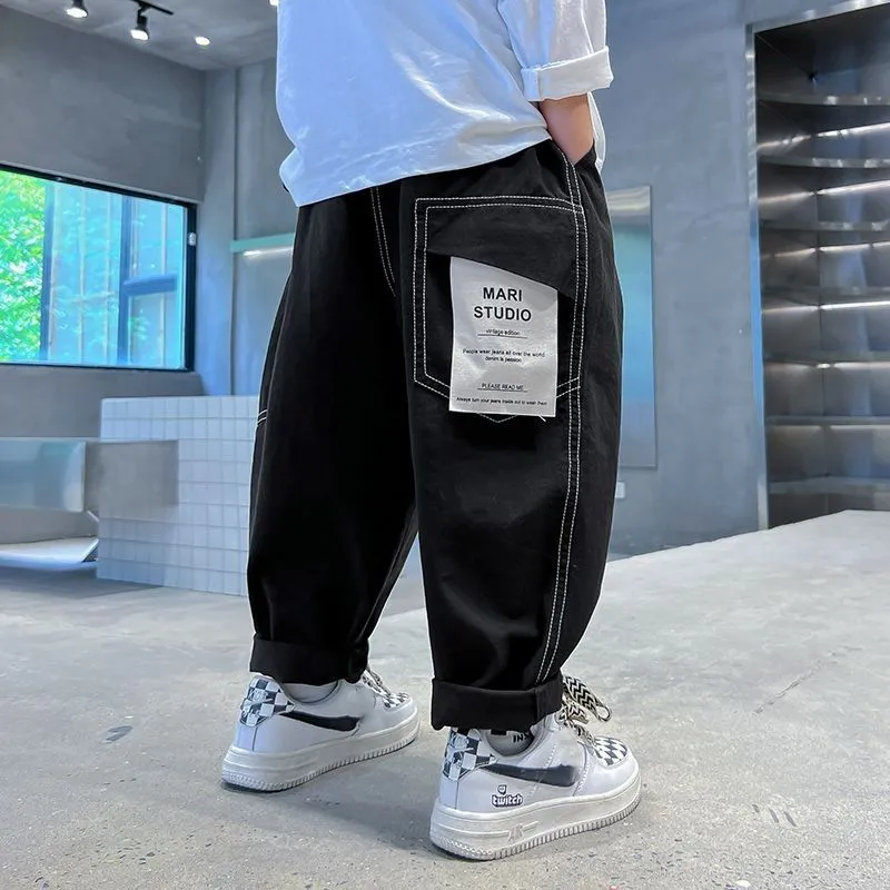 【110-170】全2色切り替えアルファベット無地カジュアル男の子ボトムス