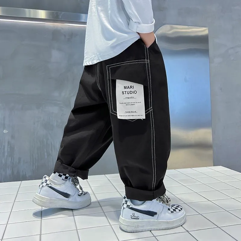 【110-170】全2色切り替えアルファベット無地カジュアル男の子ボトムス