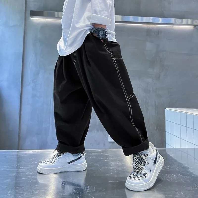 【110-170】全2色切り替えアルファベット無地カジュアル男の子ボトムス