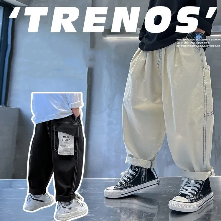 【110-170】全2色切り替えアルファベット無地カジュアル男の子ボトムス