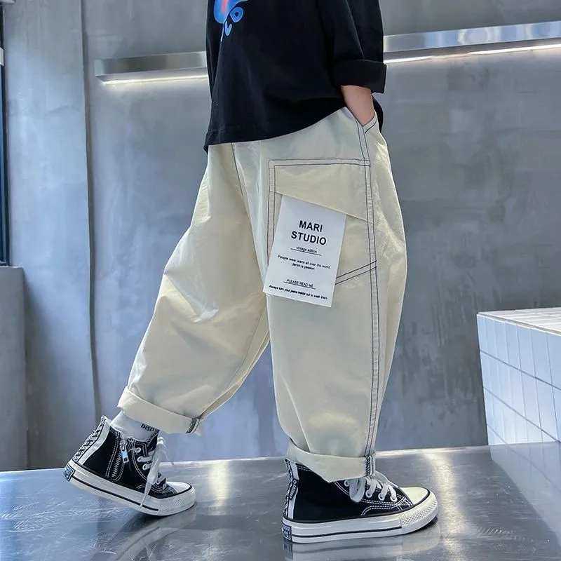 【110-170】全2色切り替えアルファベット無地カジュアル男の子ボトムス