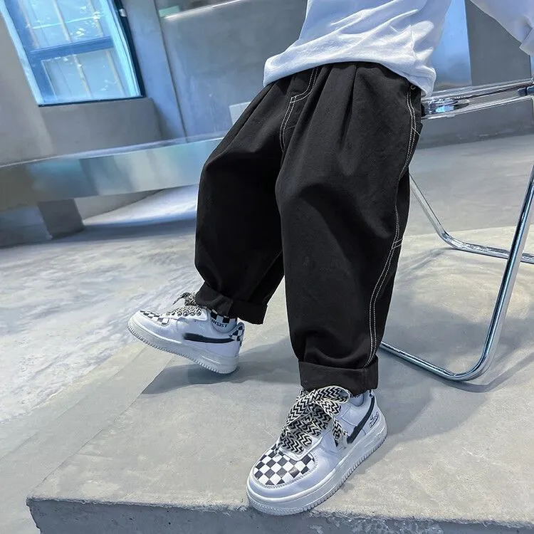 【110-170】全2色切り替えアルファベット無地カジュアル男の子ボトムス