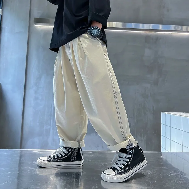 【110-170】全2色切り替えアルファベット無地カジュアル男の子ボトムス