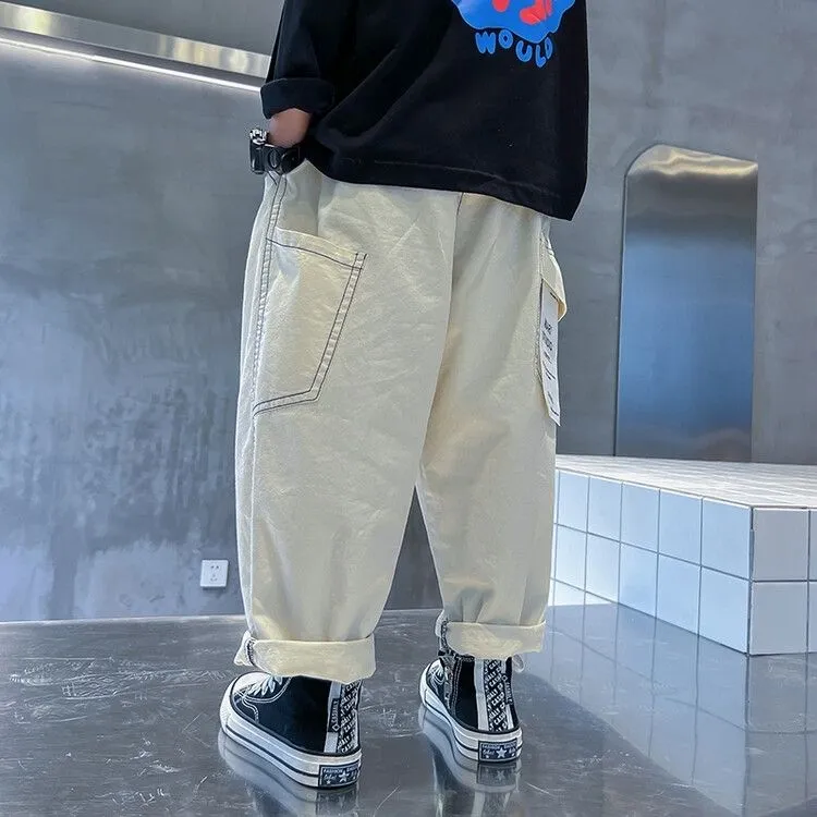 【110-170】全2色切り替えアルファベット無地カジュアル男の子ボトムス