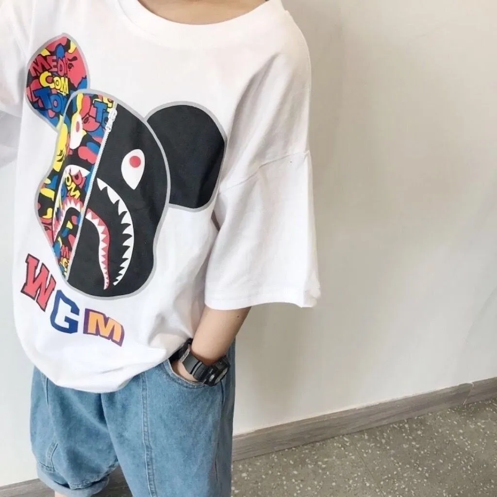 【100-160】質感のいい 2色選べる 夏 子供 プリント カートゥーン アルファベット 男の子 Ｔシャツ
