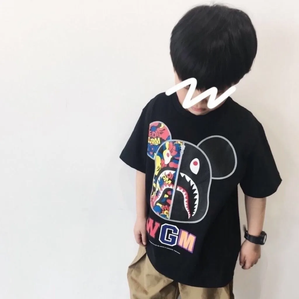 【100-160】質感のいい 2色選べる 夏 子供 プリント カートゥーン アルファベット 男の子 Ｔシャツ