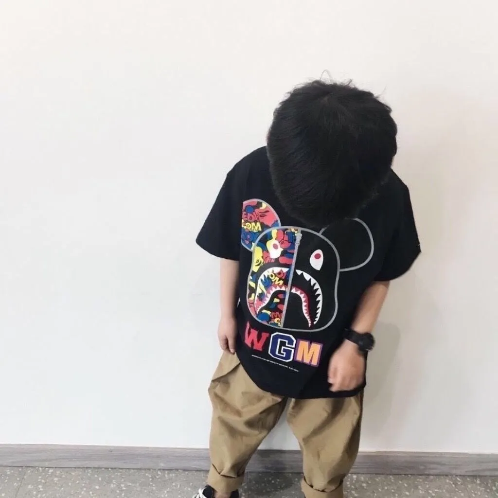 【100-160】質感のいい 2色選べる 夏 子供 プリント カートゥーン アルファベット 男の子 Ｔシャツ