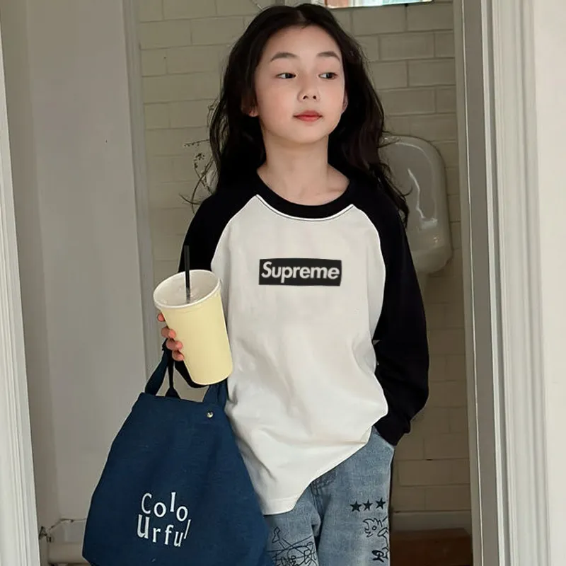 【90-160cm】よく売れる 大好評 カジュアル 配色 アルファベット 合わせやすい 女の子 長袖 Ｔシャツ