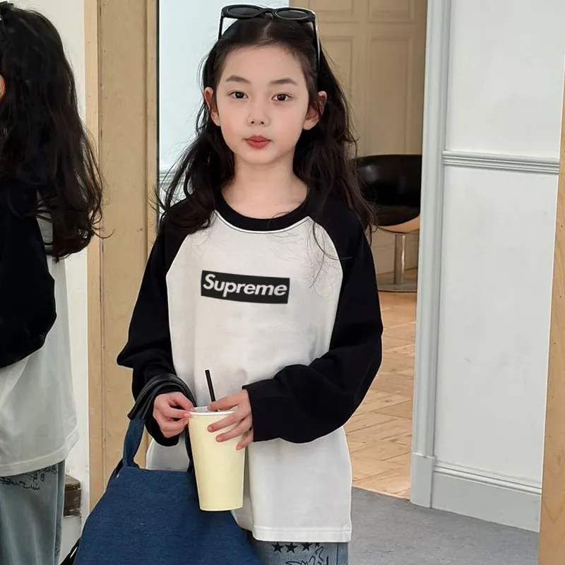 【90-160cm】よく売れる 大好評 カジュアル 配色 アルファベット 合わせやすい 女の子 長袖 Ｔシャツ