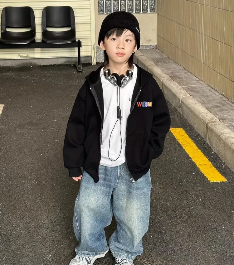 【90-160cm】目を奪われる カジュアル 合わせやすい カッコイイ 着やすい フード付き アウター