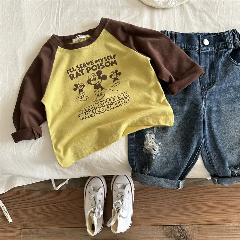 【80-150cm】人気上昇中 大注目 配色 カートゥーン 合わせやすい 長袖 Ｔシャツ