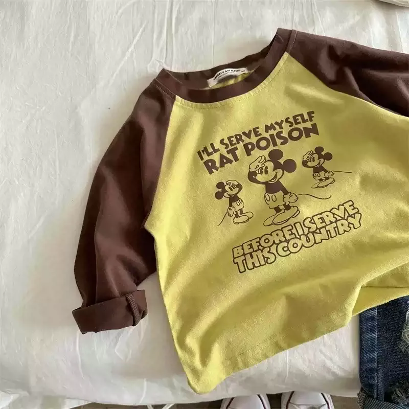 【80-150cm】人気上昇中 大注目 配色 カートゥーン 合わせやすい 長袖 Ｔシャツ