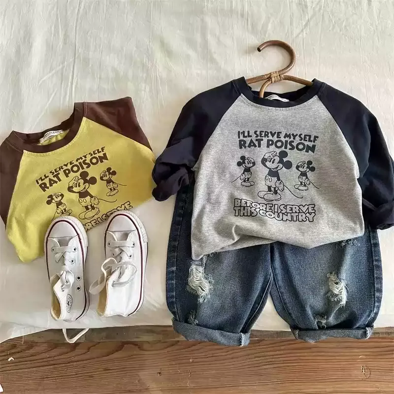 【80-150cm】人気上昇中 大注目 配色 カートゥーン 合わせやすい 長袖 Ｔシャツ