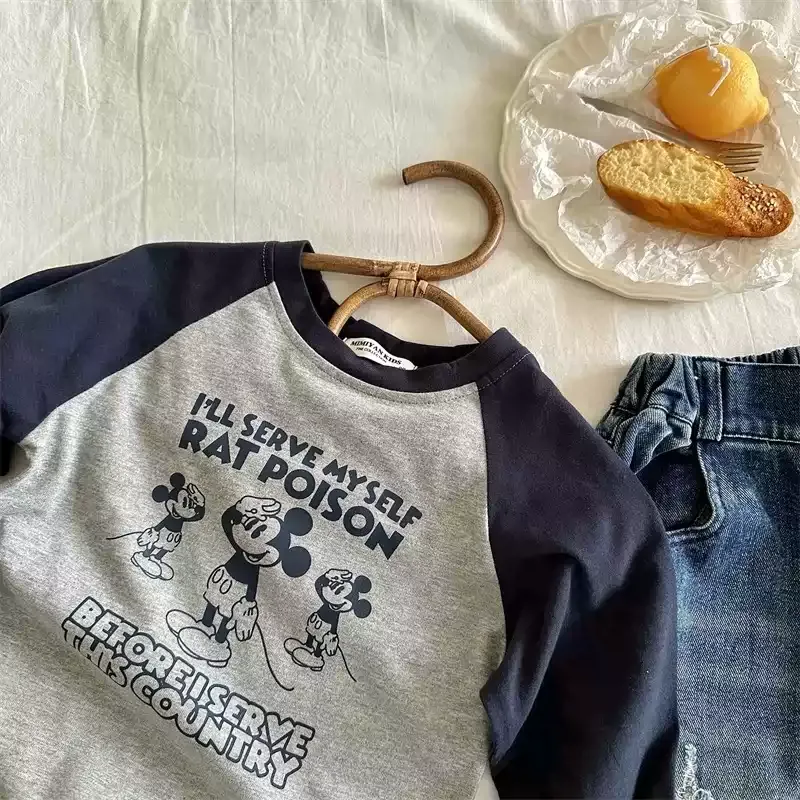 【80-150cm】人気上昇中 大注目 配色 カートゥーン 合わせやすい 長袖 Ｔシャツ