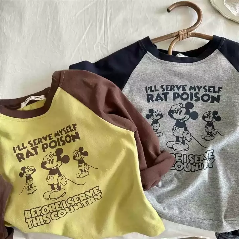 【80-150cm】人気上昇中 大注目 配色 カートゥーン 合わせやすい 長袖 Ｔシャツ