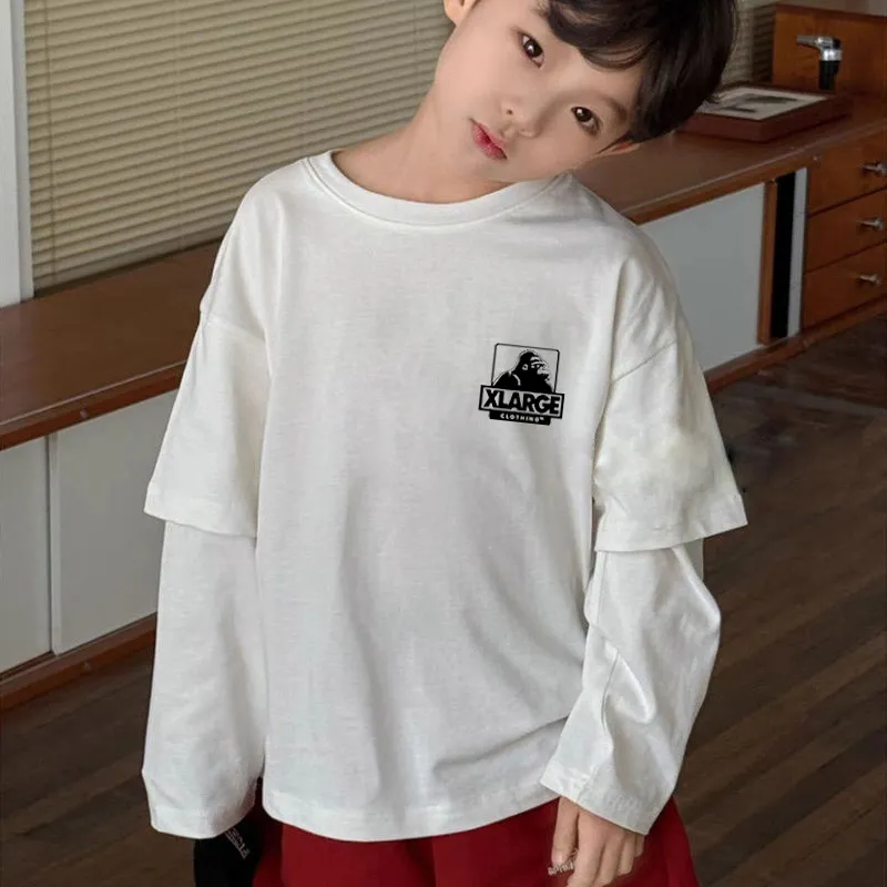 【100-150cm】デザイン満点  大人気 レイヤード カジュアル 男の子 長袖 Ｔシャツ