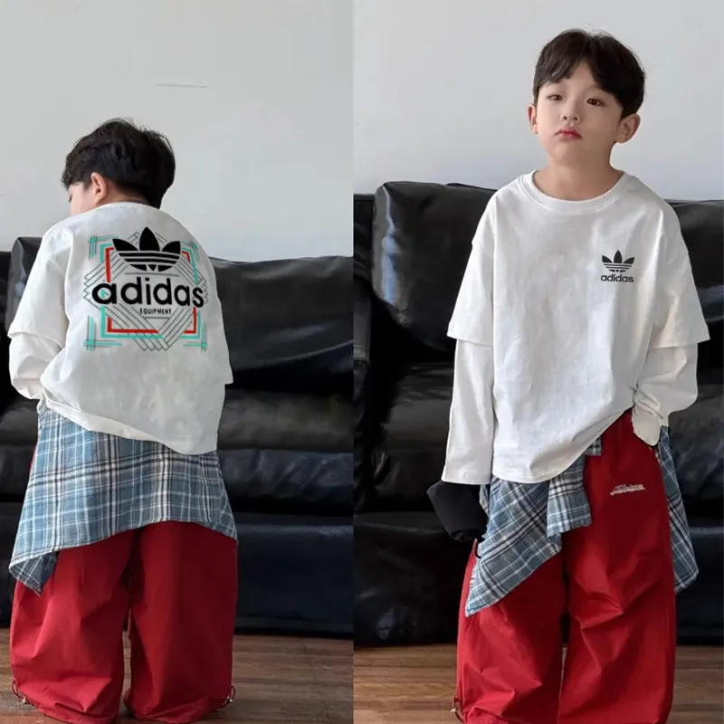 【100-150cm】トレンド感満点 ユニーク レイヤード クール 男の子 長袖 Ｔシャツ