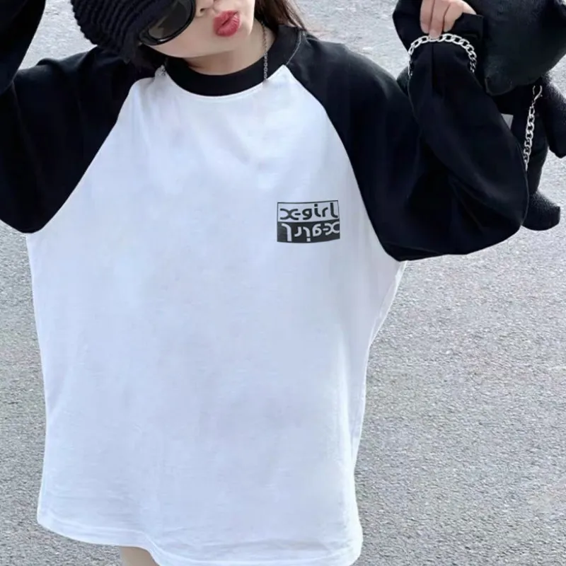 【110-170cm】好感度100％ 大活躍 おしゃれ 配色 トレンド 女の子 長袖 Ｔシャツ