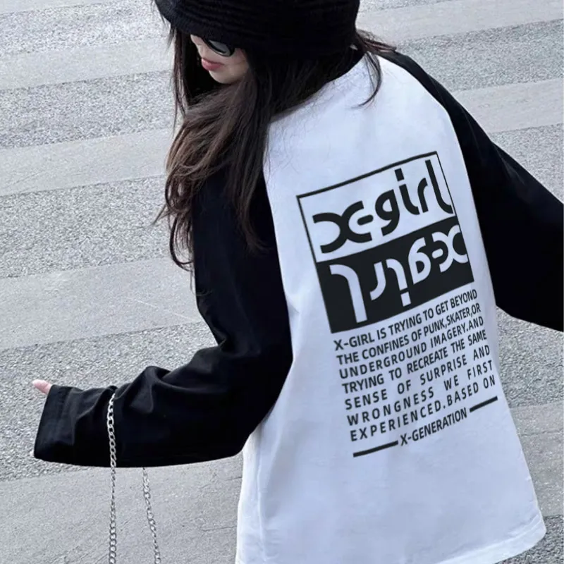 【110-170cm】好感度100％ 大活躍 おしゃれ 配色 トレンド 女の子 長袖 Ｔシャツ