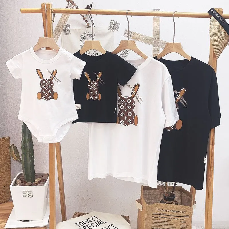 【66-150cm+親サイズ】絶対欲しい 大活躍 カジュアル プリント 親子ペア 半袖 ロンパース/Ｔシャツ