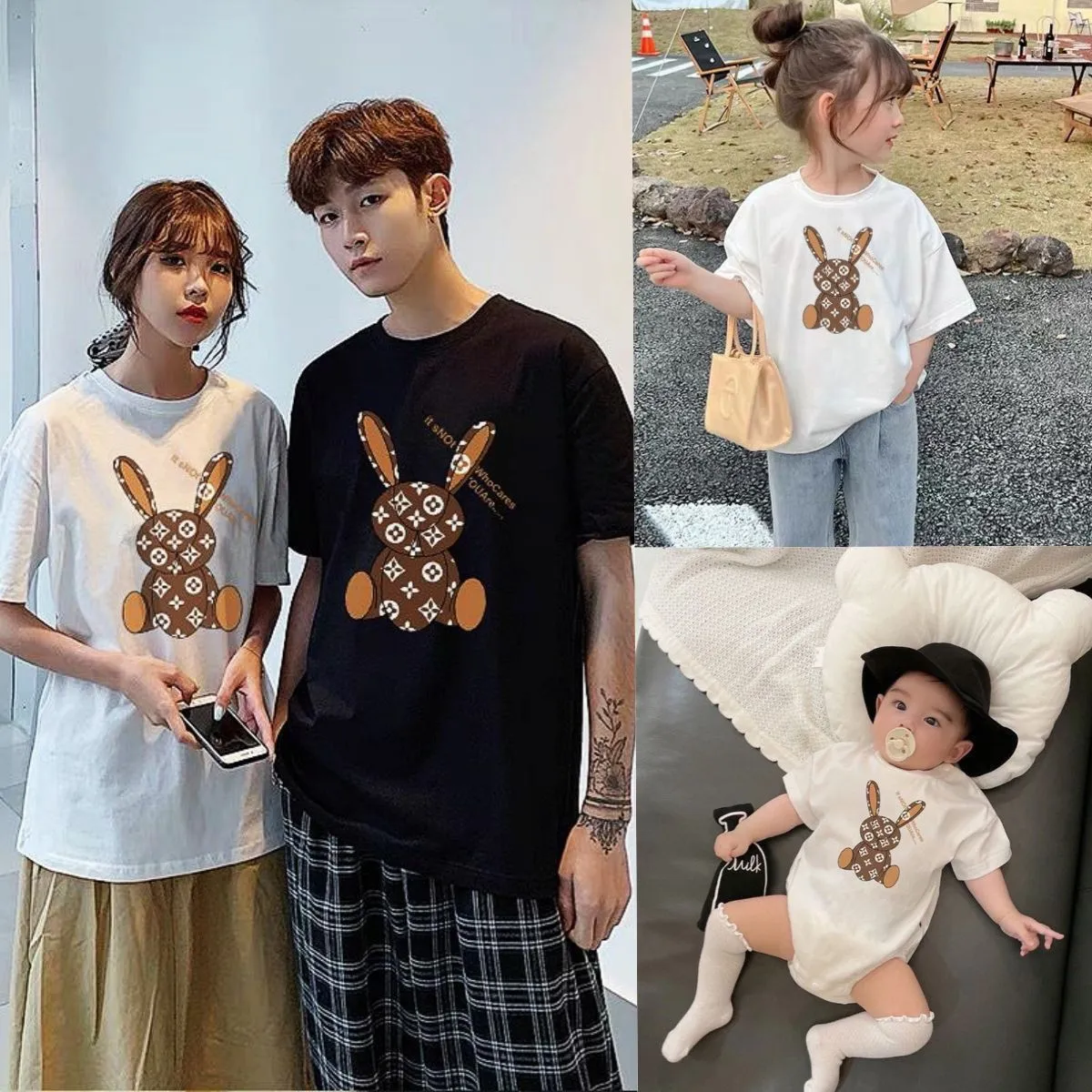 【66-150cm+親サイズ】絶対欲しい 大活躍 カジュアル プリント 親子ペア 半袖 ロンパース/Ｔシャツ