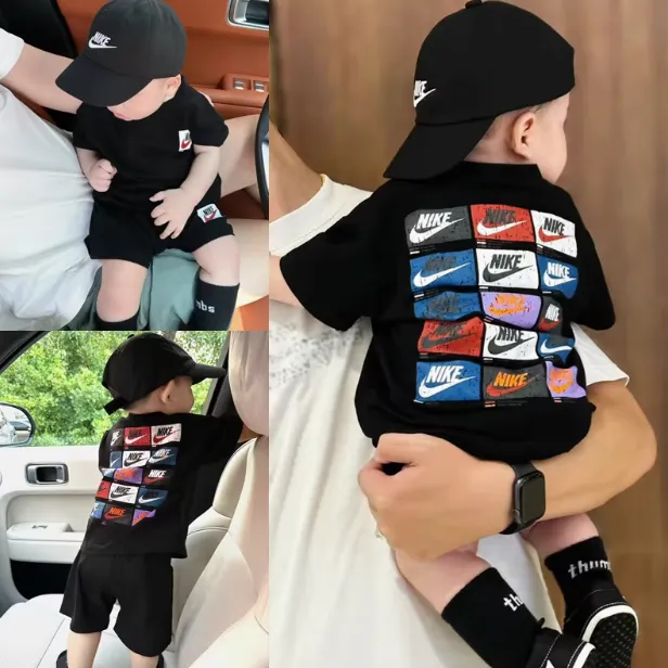 【90-150cm】二点セット 存在感抜群 プリント カジュアル 快適 半袖 Ｔシャツ＋ショートパンツ セットアップ