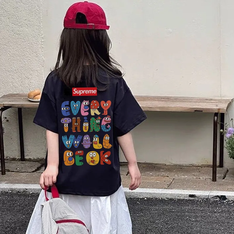 【90-160cm】元気いっぱい 爆売れ中 オシャレ アルファベット 女の子 半袖 Ｔシャツ