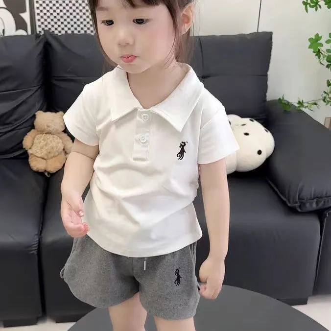 【80-170cm】二点セット 絶対欲しい カジュアル シンプル 女の子 POLOネック 半袖Ｔシャツ＋ショートパンツ セット