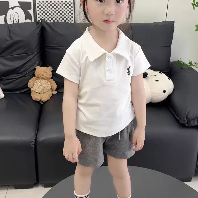 【80-170cm】二点セット 絶対欲しい カジュアル シンプル 女の子 POLOネック 半袖Ｔシャツ＋ショートパンツ セット