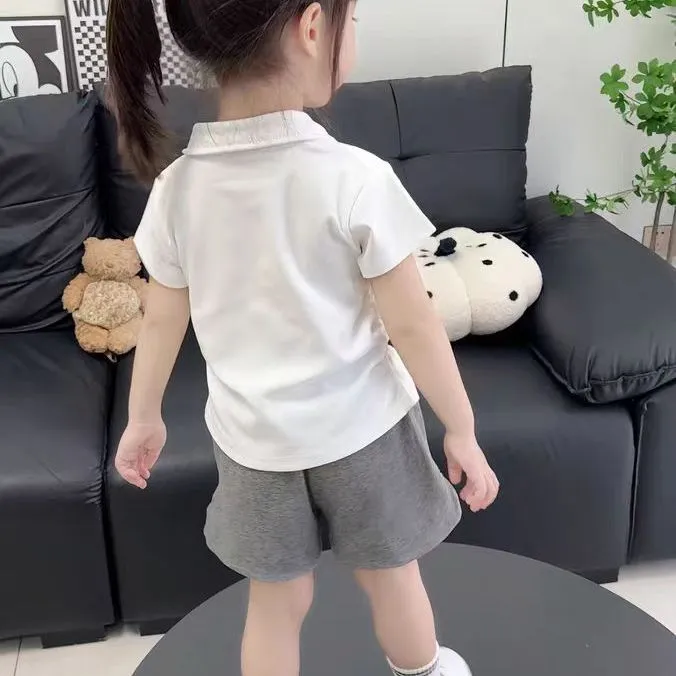 【80-170cm】二点セット 絶対欲しい カジュアル シンプル 女の子 POLOネック 半袖Ｔシャツ＋ショートパンツ セット
