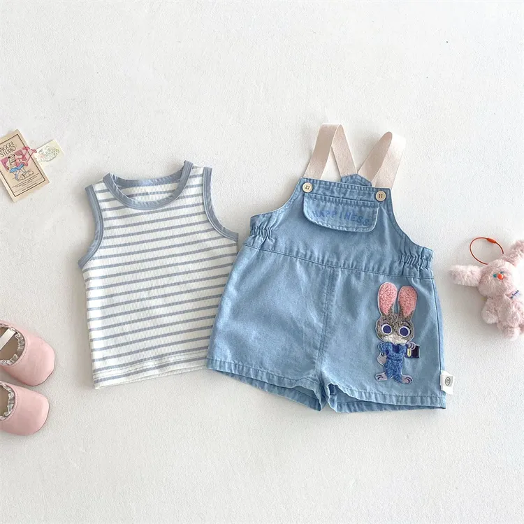 【73-120cm】二点セット 単品注文OK 可愛い シンプル 着やすい ベビー タンクトップ＋サロペット セットアップ