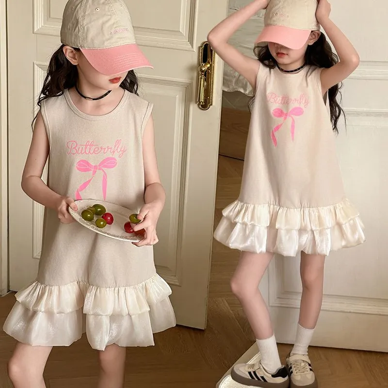 【110-170cm】毎日着たくなる 可愛い スウィート ガーリッシュ 女の子 ノースリーブ ワンピース