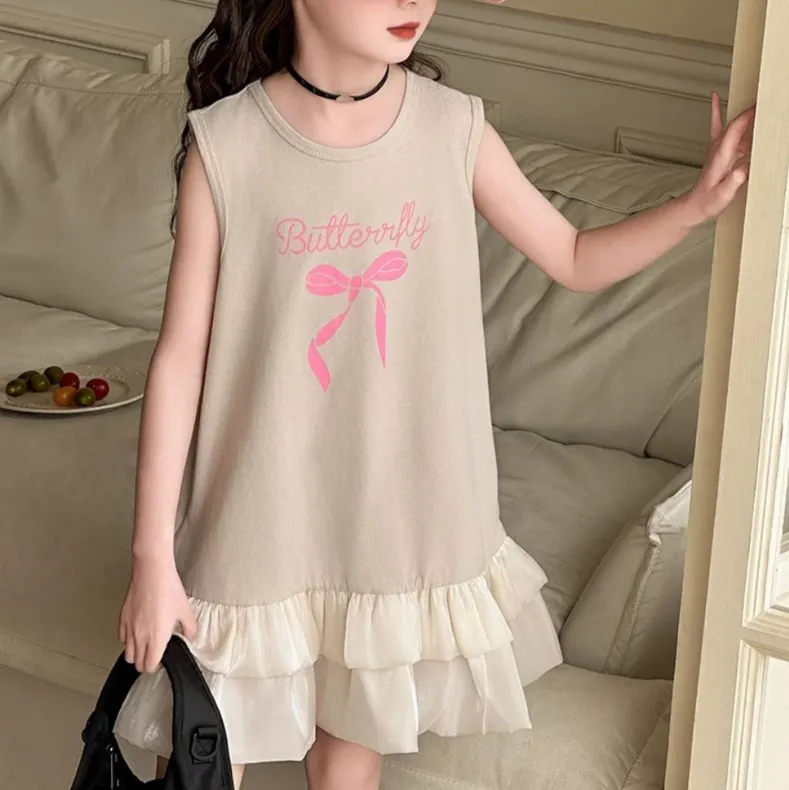 【110-170cm】毎日着たくなる 可愛い スウィート ガーリッシュ 女の子 ノースリーブ ワンピース