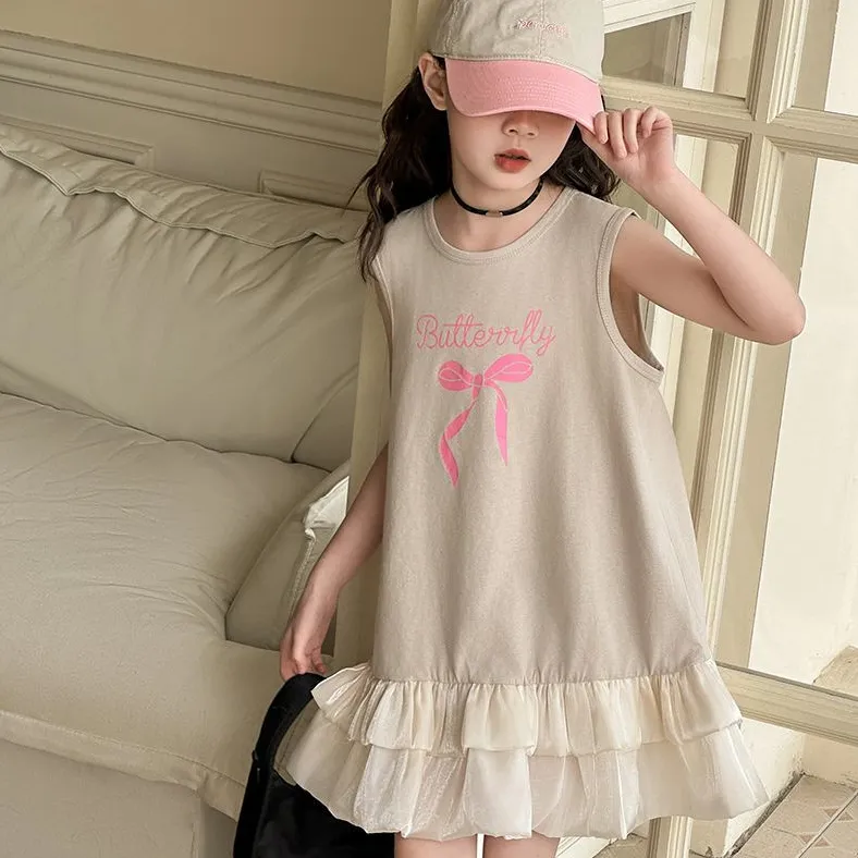 【110-170cm】毎日着たくなる 可愛い スウィート ガーリッシュ 女の子 ノースリーブ ワンピース