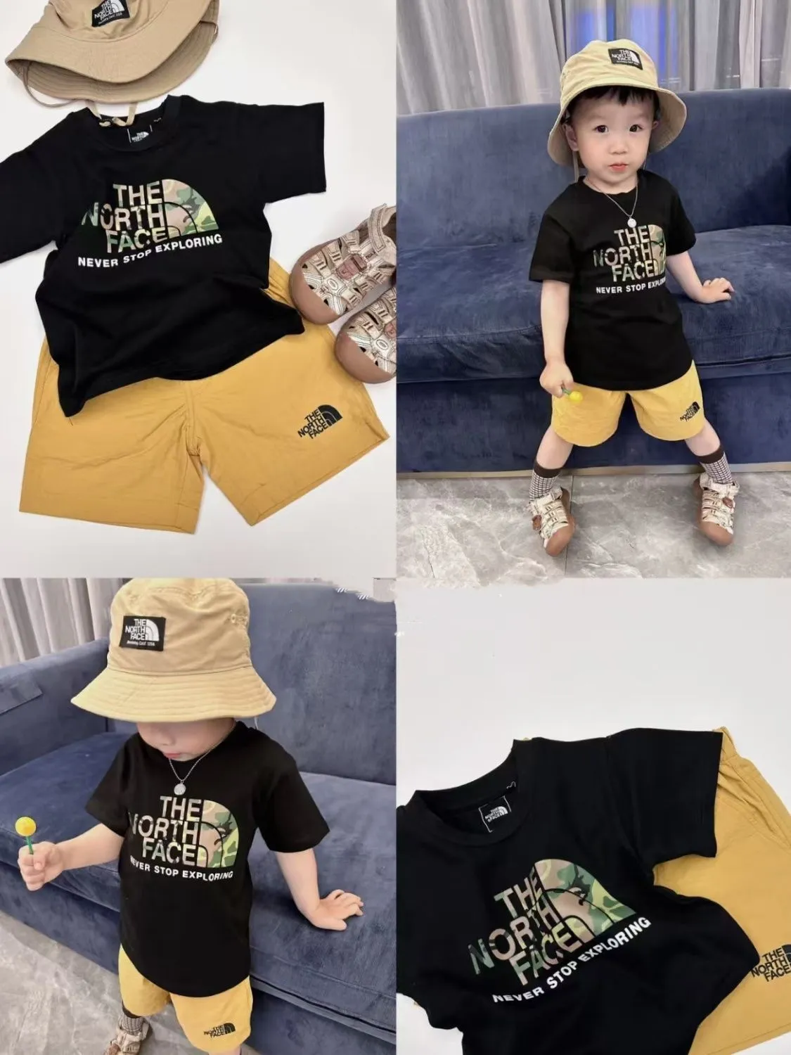 【90-140cm】二点セット 単品注文OK 大人気 カジュアル  アルファベット 半袖Ｔシャツ＋ショートパンツ セットアップ