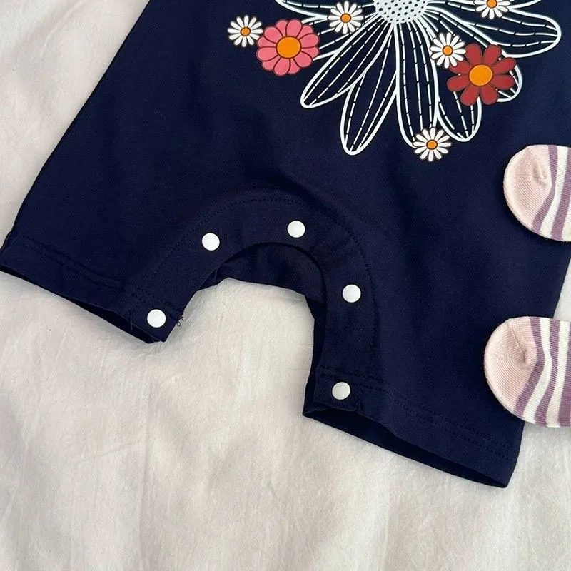 【66-100cm】人気爆発中 大好評 トレンド カジュアル 着心地抜群 花柄 ベビー 半袖 ロンパース