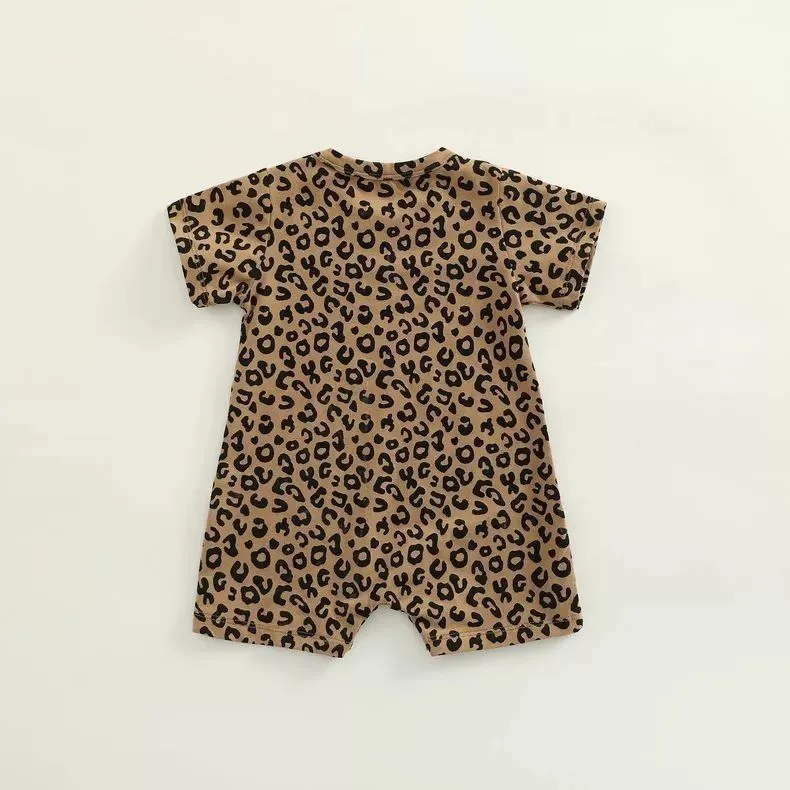 【66-100cm】SNS映えコーデに 大好評 肌触り良い ヒョウ柄 お出かけに ベビー ロンパース