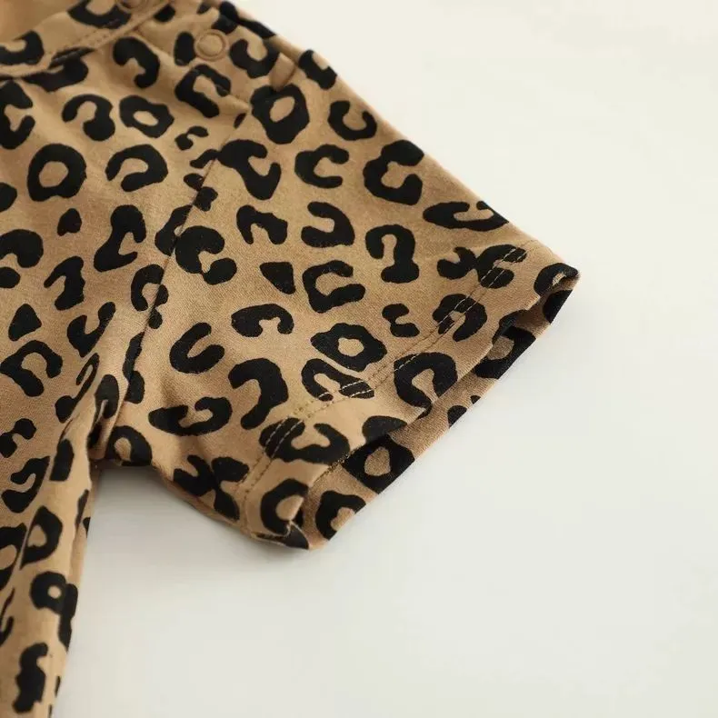 【66-100cm】SNS映えコーデに 大好評 肌触り良い ヒョウ柄 お出かけに ベビー ロンパース