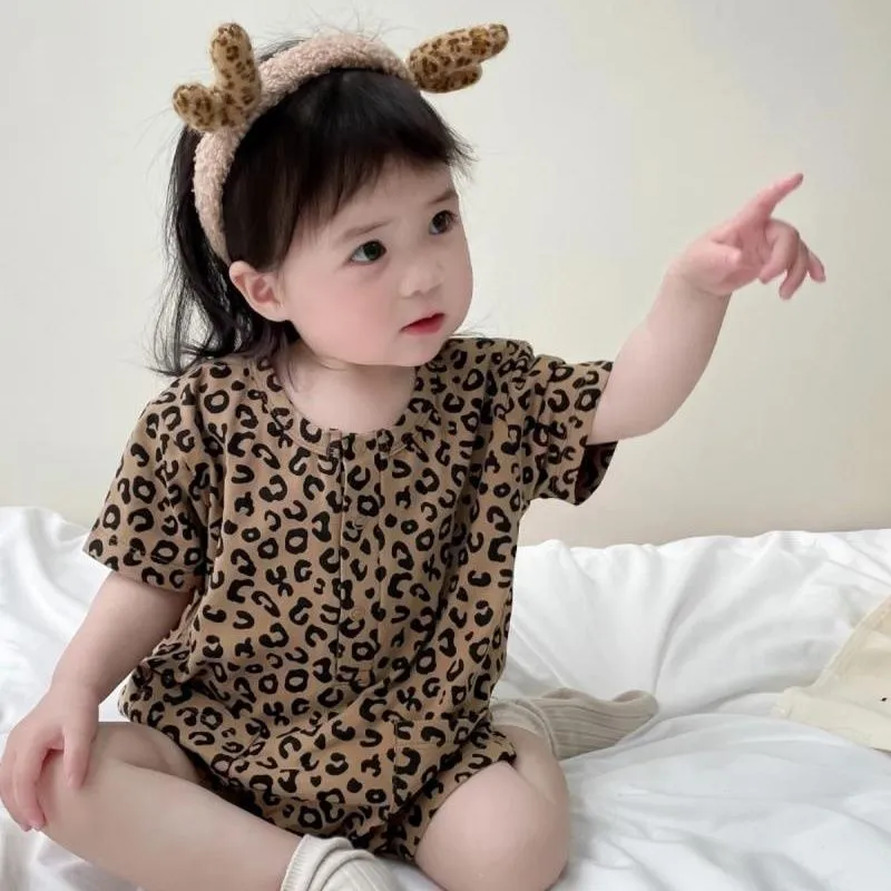 【66-100cm】SNS映えコーデに 大好評 肌触り良い ヒョウ柄 お出かけに ベビー ロンパース