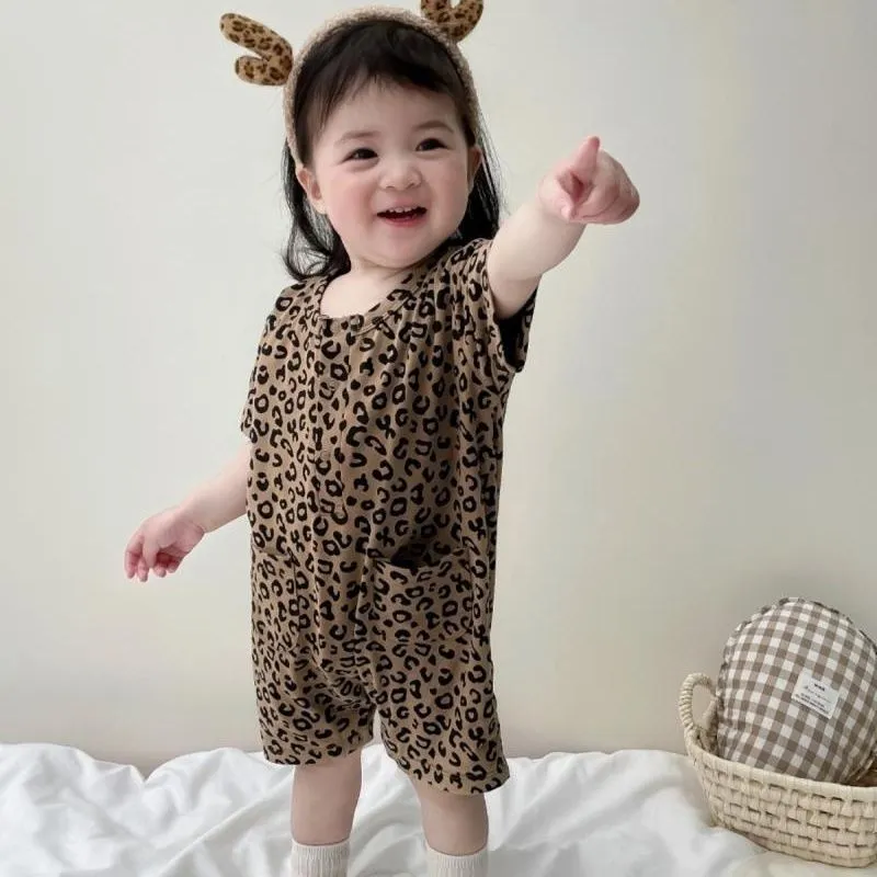【66-100cm】SNS映えコーデに 大好評 肌触り良い ヒョウ柄 お出かけに ベビー ロンパース