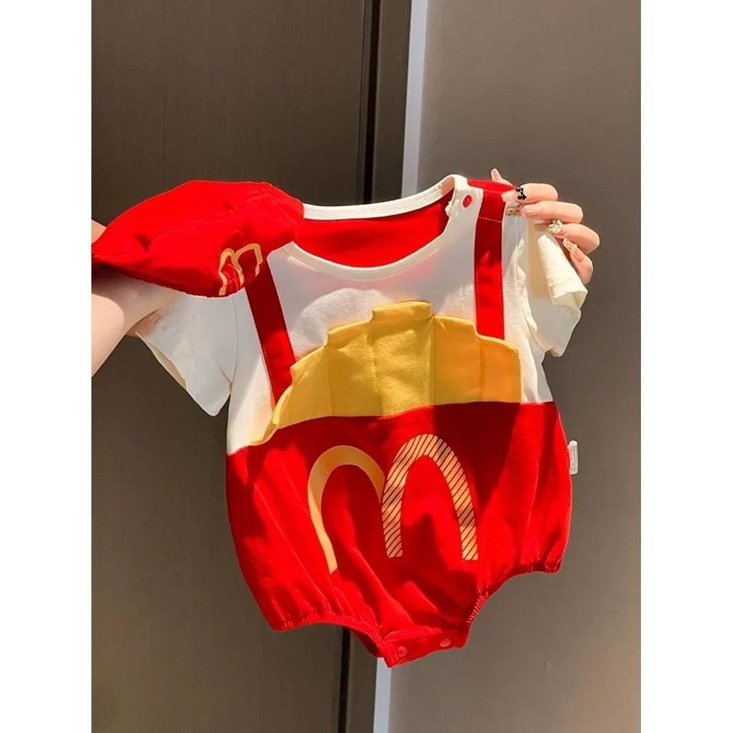 【66-90cm】三点セット 単品注文OK 元気いっぱい 可愛い ベビー ロンパース+帽子+ソックス セットアップ