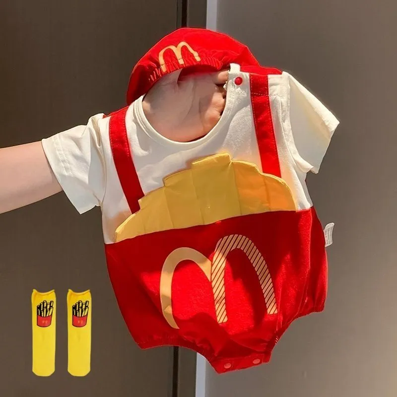 【66-90cm】三点セット 単品注文OK 元気いっぱい 可愛い ベビー ロンパース+帽子+ソックス セットアップ