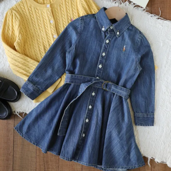 【90-150cm】SNS映え間違いなし 品質満点 おしゃれ レトロ 女の子 デニム ワンピース