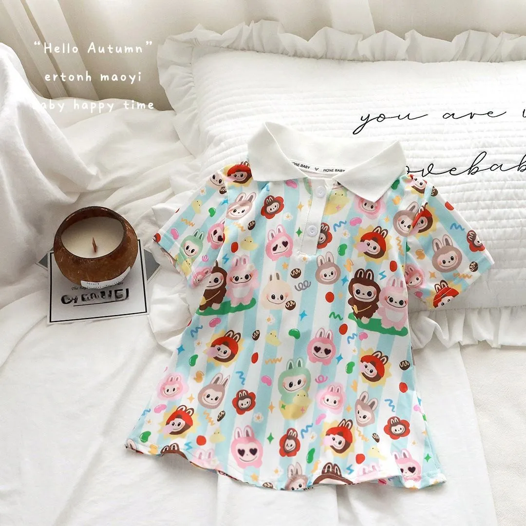 【80-140cm】好感度100％  大注目 かわいさ満点 プリント 可愛い 女の子 ワンピース