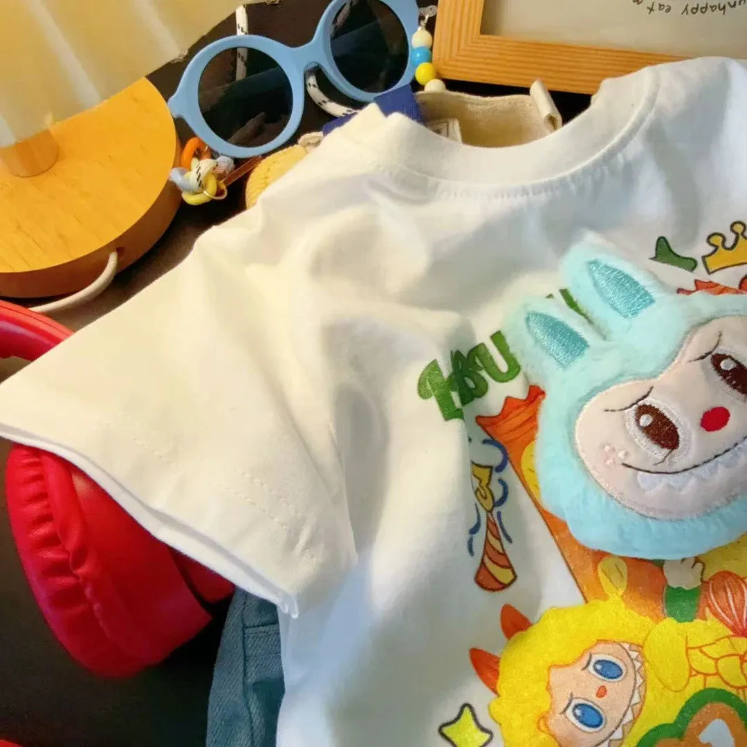 【73-150cm】好感度UP 可愛い 遊び心満載 立体ぬいぐるみデザイン 半袖Ｔシャツ