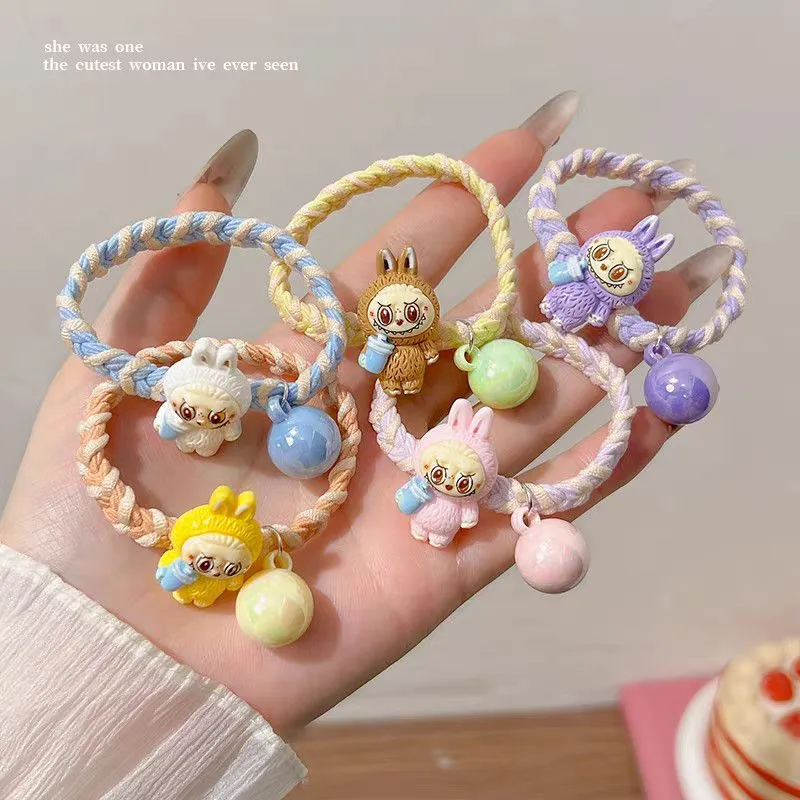 【5本セット】大注目 ヘアゴム 可愛い カラフルビーズ付き 高弾力 ヘアアクセサリー